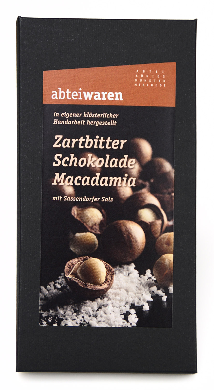 Schokolade Tafel Zartbitter Macadamia mit Sassendorfer Salz 100g